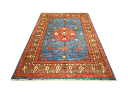 Khotan Tribal hand-knotted wool rug in Blue, 5'9" x 7'10", SKU O070648