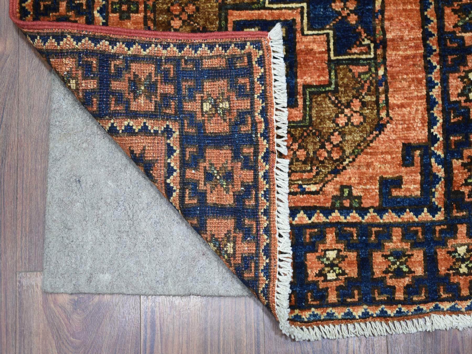 Ersari Tribal & Geometric hand-knotted wool rug in Orange & Navy Blue, 2'1" x 3' — SKU O070658 (view 2)