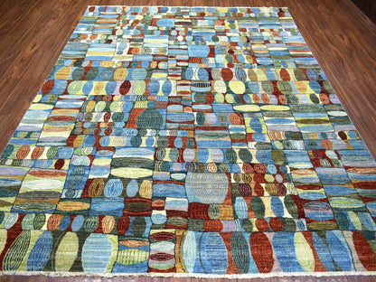 Multicolored 8'0" x 9'9" Tribal Hand knotted Wool Rug - Sku: O070694