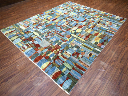 Multicolored 8'0" x 9'9" Tribal Hand knotted Wool Rug - Sku: O070694