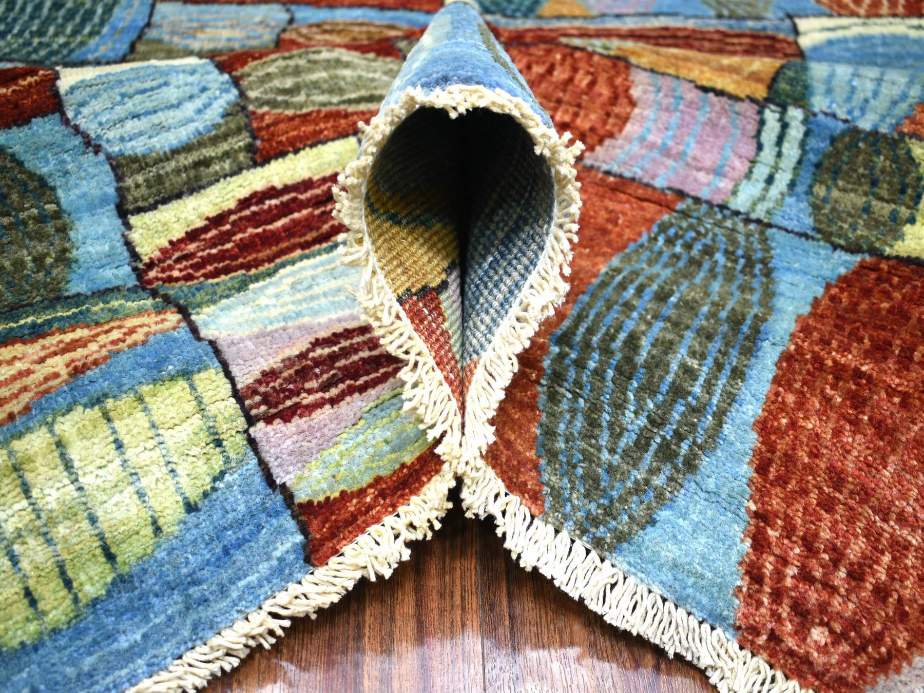 Gabbeh Tribal & Geometric hand-knotted wool rug in Multicolored, 8' x 9'9" — SKU O070694 (view 5)