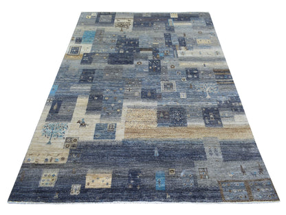Gabbeh Tribal & Geometric hand-knotted wool rug in Gray, 5'4" x 7'9" — SKU O070698