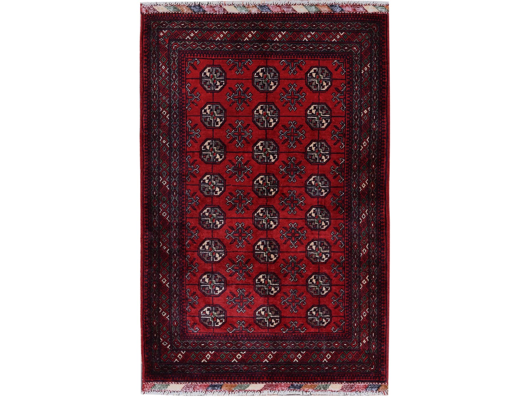 Tribal & Geometric hand-knotted wool rug in Red, 2'9" x 4'1" — SKU O0706