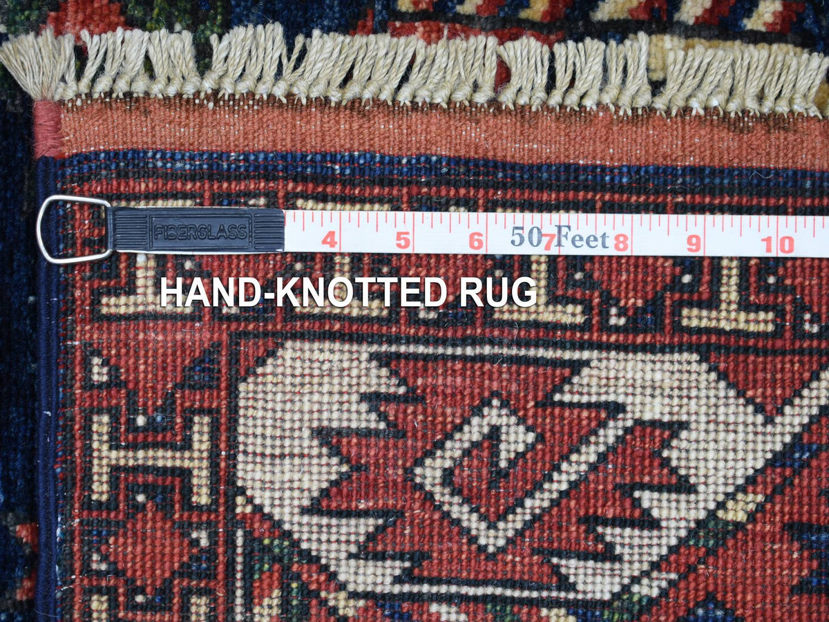 Ersari Tribal & Geometric hand-knotted wool rug in Blue & Coral Red, 4' x 5'9" — SKU O070720 (view 6)