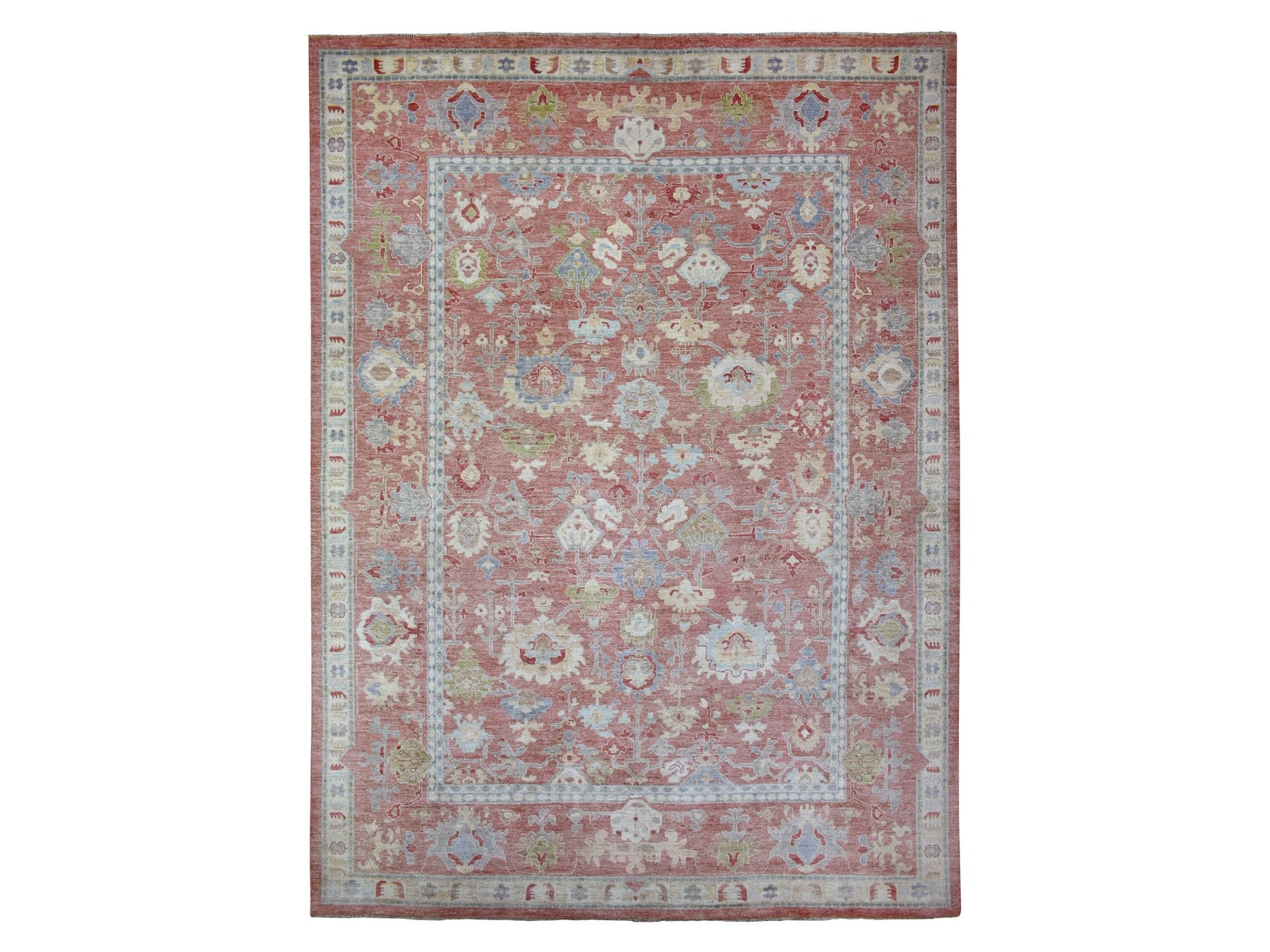 Oushak hand-knotted wool rug in Red & Coral Red, 12' x 16' — SKU O070751
