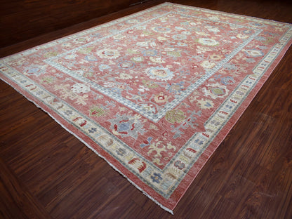 Red 12'0" x 16'0" Oushak / Peshawar Hand knotted Wool Rug - Sku: O070751
