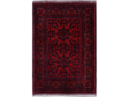 Red 2'9" x 3'10" Tribal Hand knotted Wool Rug - Sku: O0707