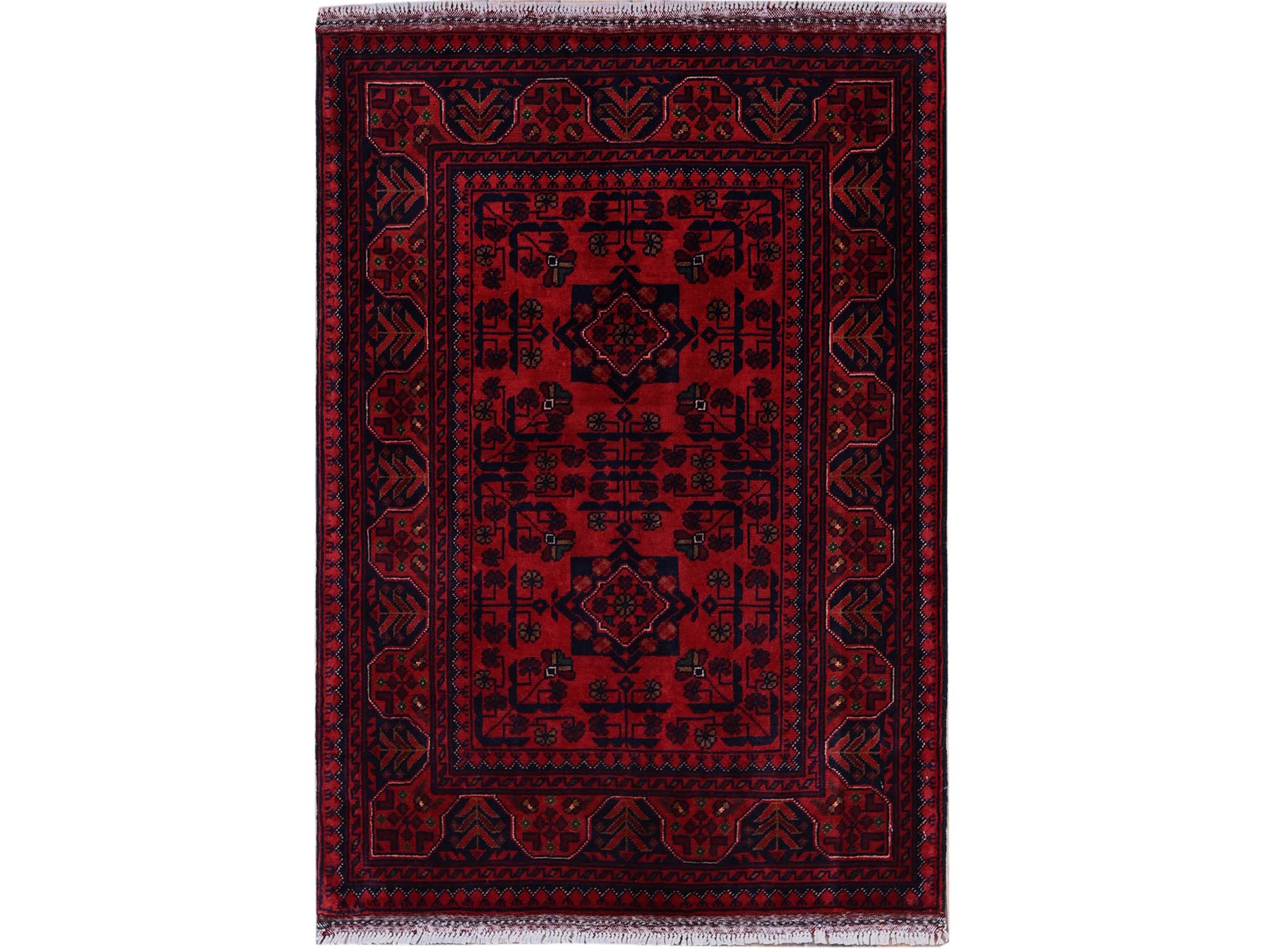 Tribal Tribal & Geometric hand-knotted wool rug in Red, 2'9" x 3'10" — SKU O0707