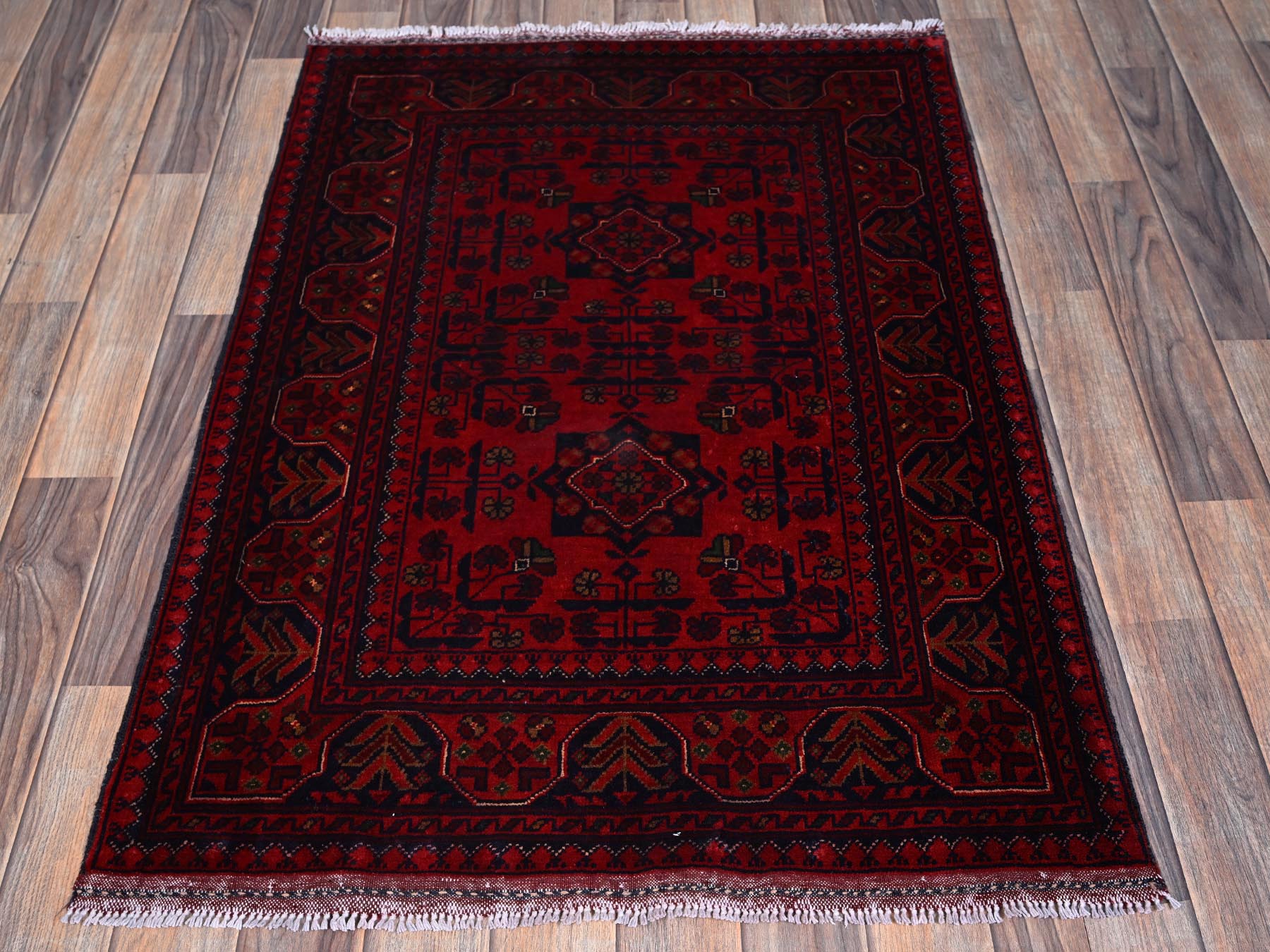 Tribal Tribal & Geometric hand-knotted wool rug in Red, 2'9" x 3'10" — SKU O0707 (view 2)
