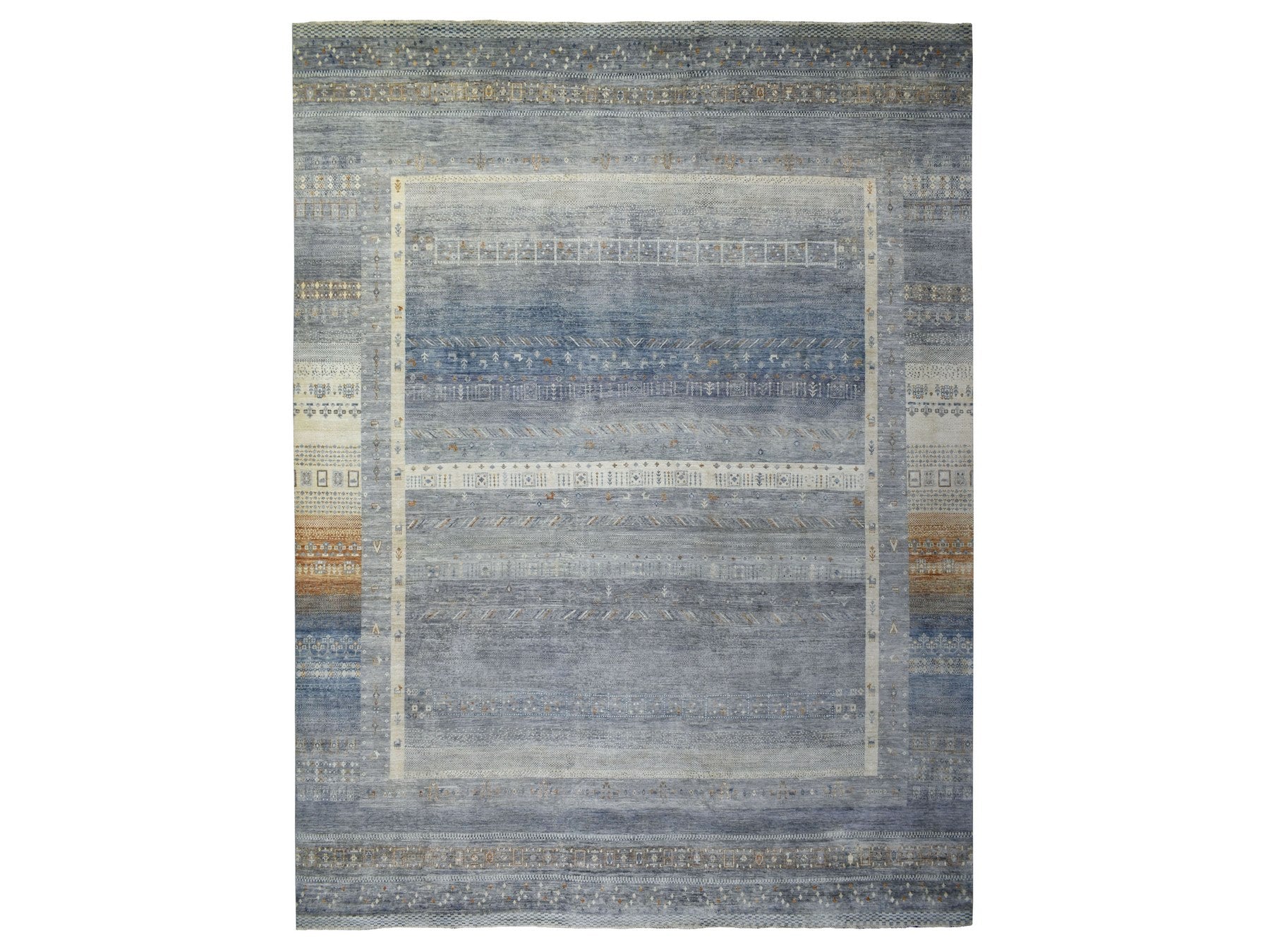 Gabbeh Tribal & Geometric hand-knotted wool rug in Gray, 11'8" x 14' — SKU O070873
