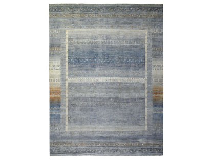 Gabbeh Tribal & Geometric hand-knotted wool rug in Gray, 11'8" x 14' — SKU O070873