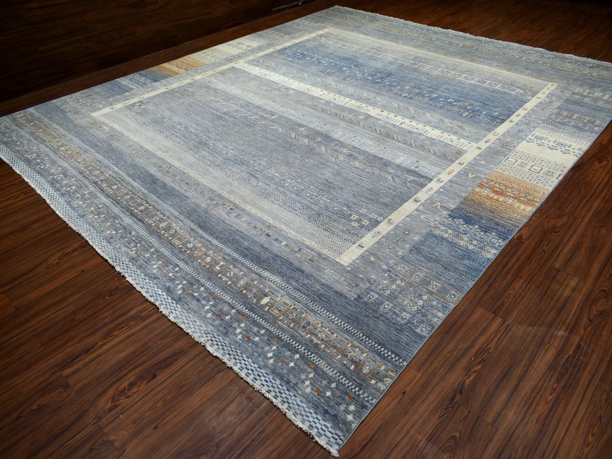 Gabbeh Tribal & Geometric hand-knotted wool rug in Gray, 11'8" x 14' — SKU O070873 (view 3)