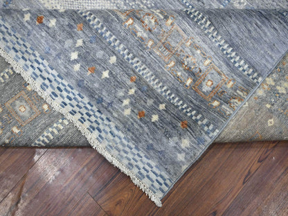 Gabbeh Tribal & Geometric hand-knotted wool rug in Gray, 11'8" x 14' — SKU O070873 (view 6)