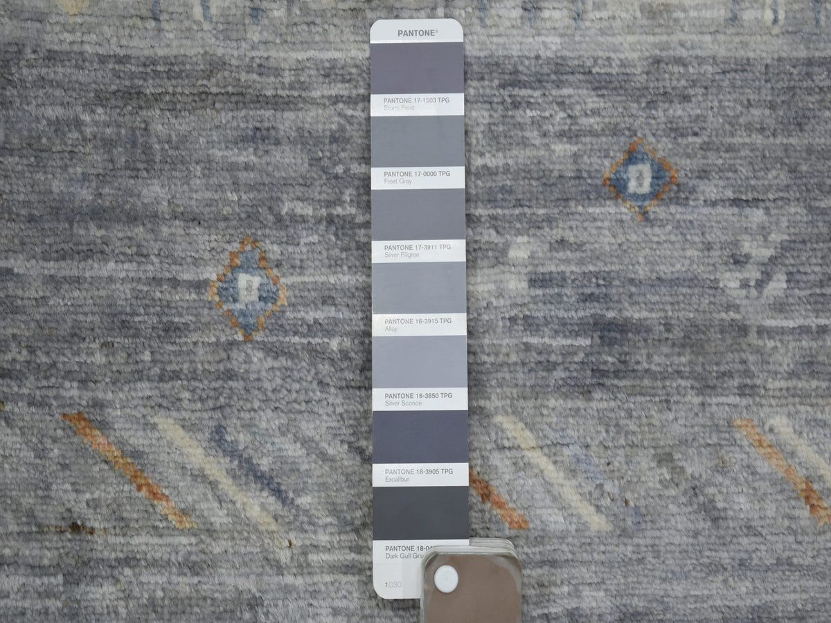 Gabbeh Tribal & Geometric hand-knotted wool rug in Gray, 11'8" x 14' — SKU O070873 (view 7)