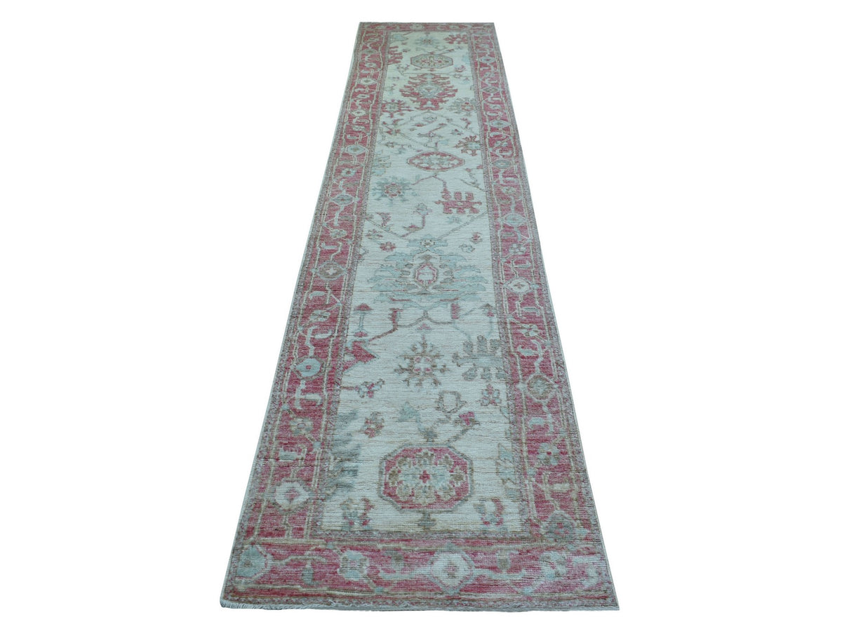 Oushak Oushak hand-knotted wool runner in Ivory & Red, 2'9" x 12'3" — SKU O070890