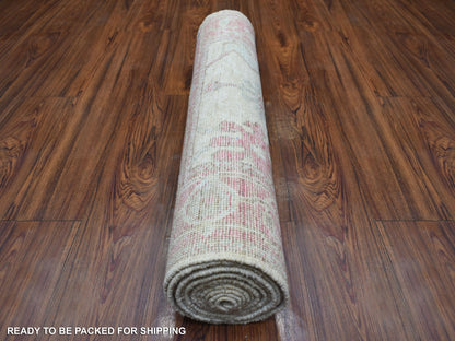 Ivory 2'9" x 12'3" Oushak And Peshawar Hand knotted Wool Rug - Sku: O070890