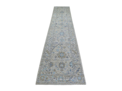 Grey 2'9" x 15'1" Oushak And Peshawar Hand knotted Wool Rug - Sku: O070892