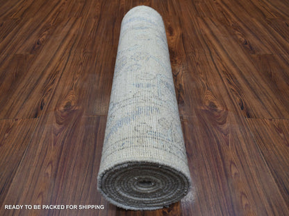 Grey 2'9" x 15'1" Oushak And Peshawar Hand knotted Wool Rug - Sku: O070892