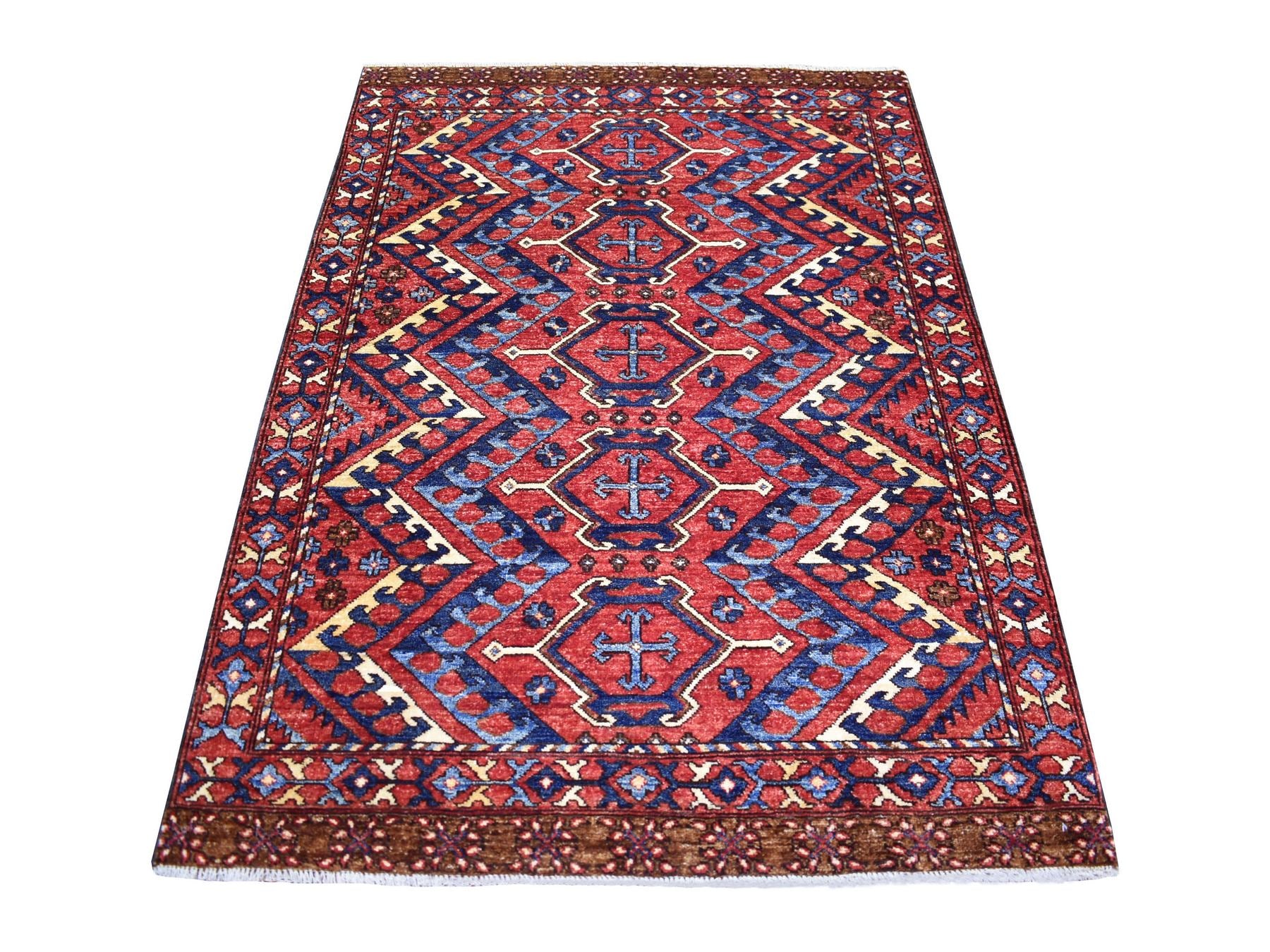 Ersari Tribal & Geometric hand-knotted wool rug in Red, 4'1" x 6' — SKU O070917