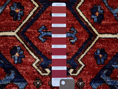 Red 4'1" x 6'0" Tribal Hand knotted Wool Rug - Sku: O070917