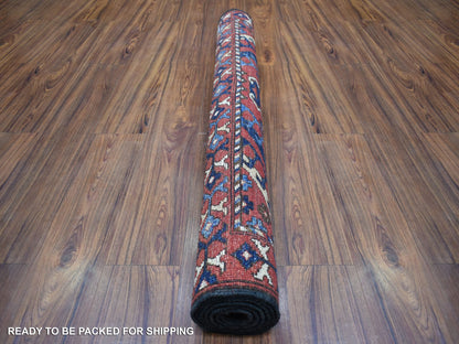 Red 4'1" x 6'0" Tribal Hand knotted Wool Rug - Sku: O070917