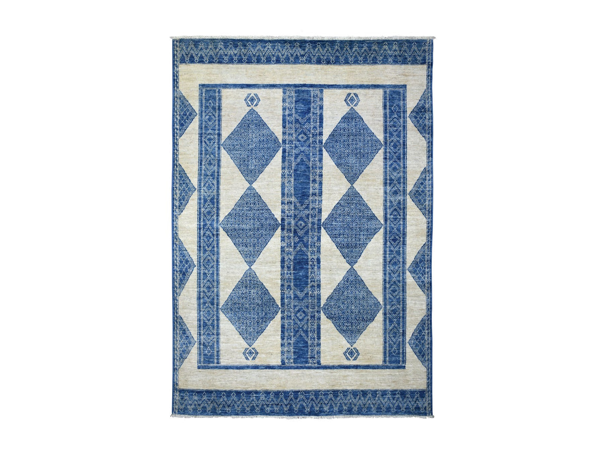 Peshawar Oushak hand-knotted wool rug in Blue, 5'10" x 8'9" — SKU O070934
