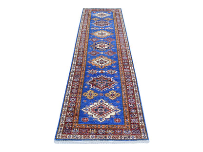 Blue 2'8" x 9'6" Kazak Hand knotted Wool Rug - Sku: O070966