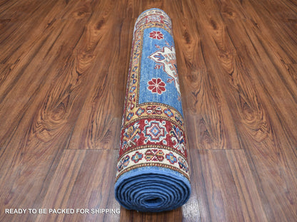 Blue 2'8" x 9'6" Kazak Hand knotted Wool Rug - Sku: O070966
