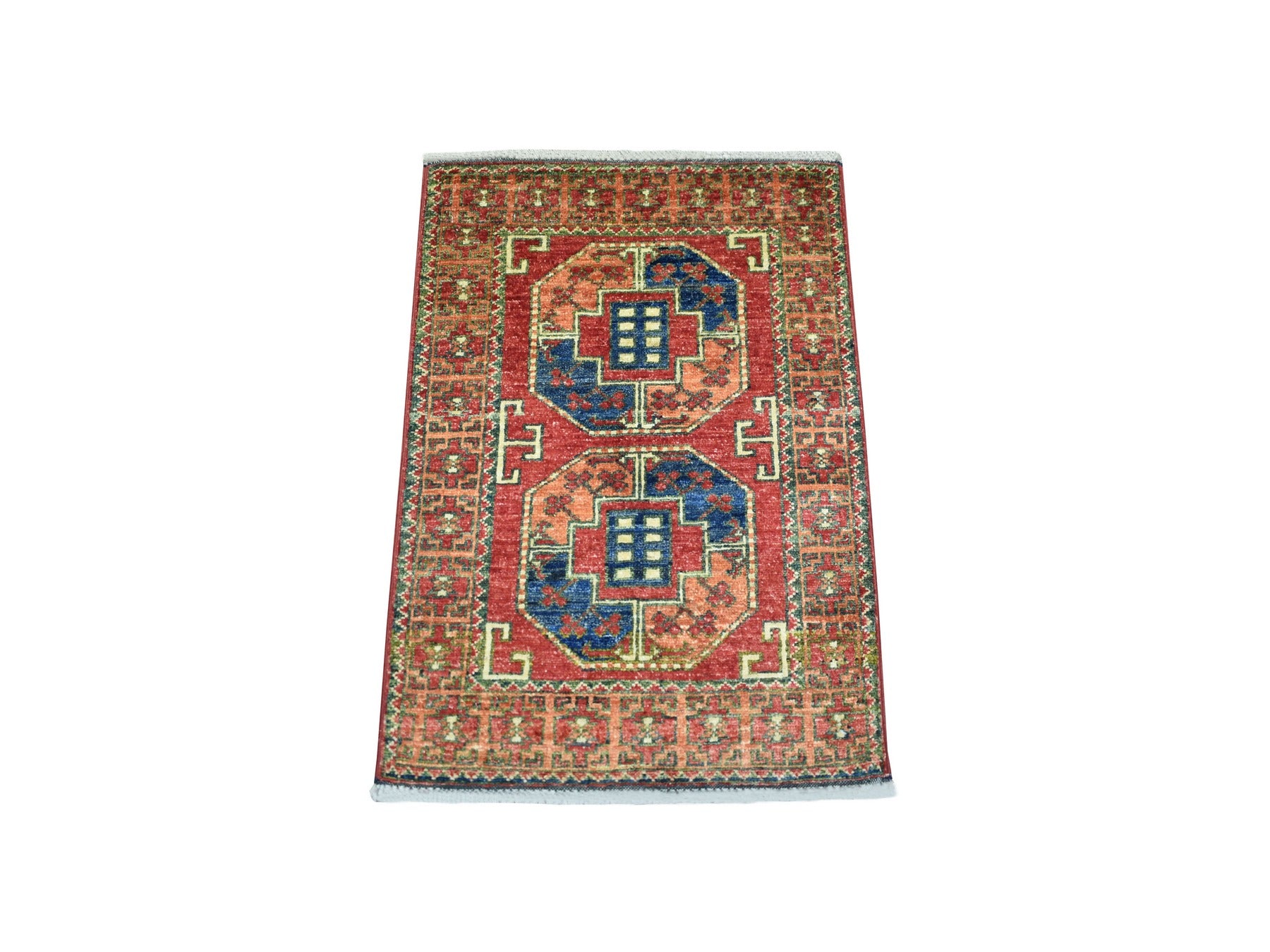 Ersari Tribal & Geometric hand-knotted wool rug in Red & Coral Red, 2' x 2'10" — SKU O070976