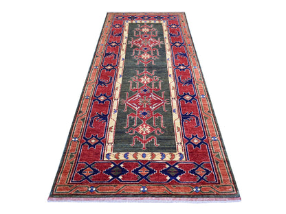 Green 4'0" x 9'8" Tribal Hand knotted Wool Rug - Sku: O070993