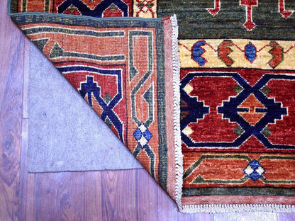 Green 4'0" x 9'8" Tribal Hand knotted Wool Rug - Sku: O070993