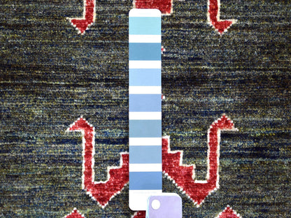 Green 4'0" x 9'8" Tribal Hand knotted Wool Rug - Sku: O070993