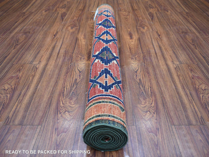 Green 4'0" x 9'8" Tribal Hand knotted Wool Rug - Sku: O070993