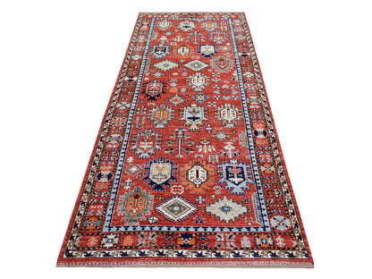 Red 4'0" x 9'7" Tribal Hand knotted Wool Rug - Sku: O070994
