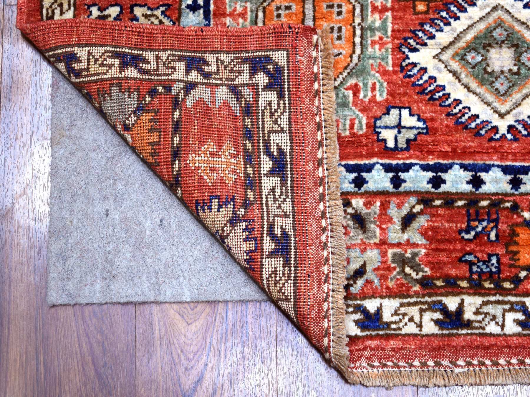 Ersari Tribal & Geometric hand-knotted wool runner in Red & Coral Red, 4' x 9'7" — SKU O070994 (view 2)