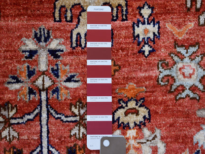 Red 4'0" x 9'7" Tribal Hand knotted Wool Rug - Sku: O070994