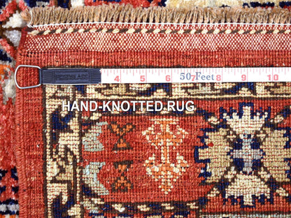 Red 4'0" x 9'7" Tribal Hand knotted Wool Rug - Sku: O070994
