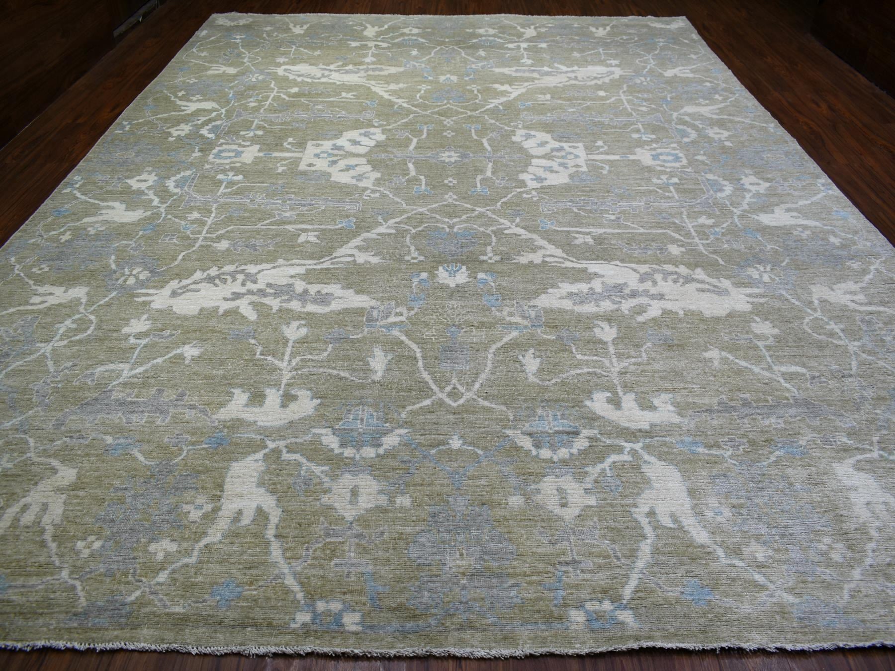 Oushak Oushak hand-knotted wool rug in Green, 12'1" x 15'5" — SKU O070999 (view 2)
