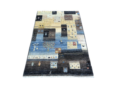 Gabbeh Tribal & Geometric hand-knotted wool rug in Black, 3'1" x 5' — SKU O071031