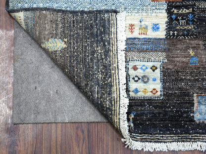 Gabbeh Tribal & Geometric hand-knotted wool rug in Black, 3'1" x 5' — SKU O071031 (view 2)
