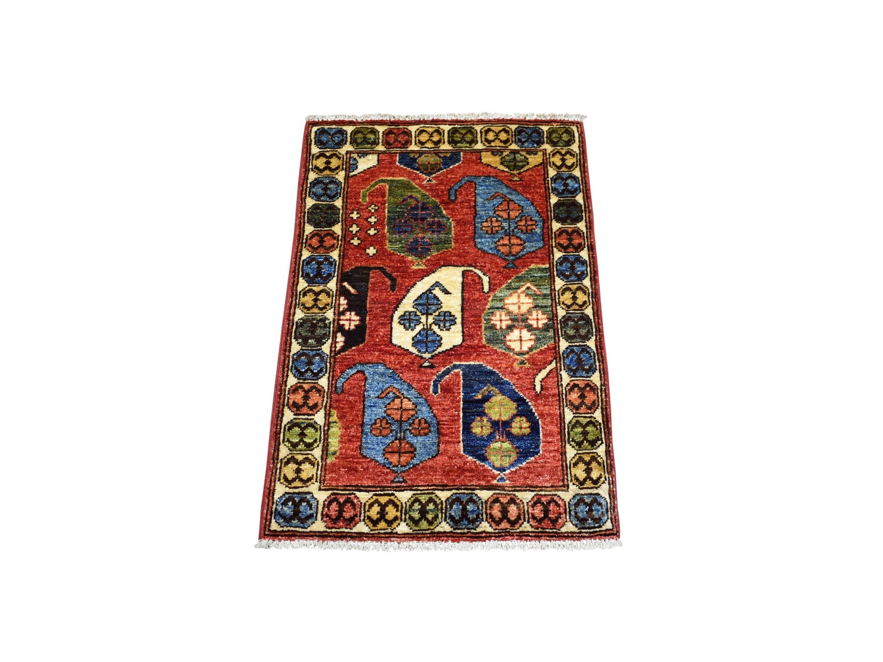 Ersari Tribal & Geometric hand-knotted wool rug in Red & Ivory, 1'10" x 3' — SKU O071048