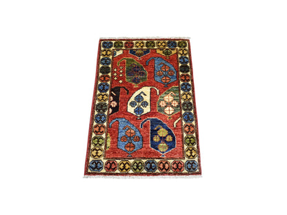 Red 1'10" x 3'0" Tribal Hand knotted Wool Rug - Sku: O071048