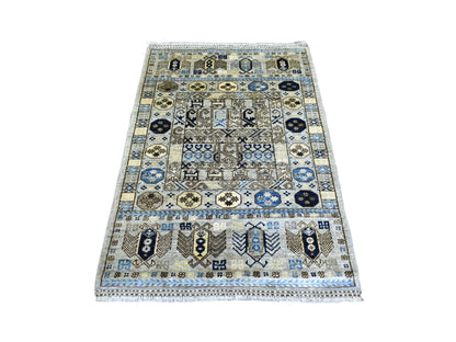 Ersari Tribal & Geometric hand-knotted wool rug in Gray, 3'3" x 4'10" — SKU O071071