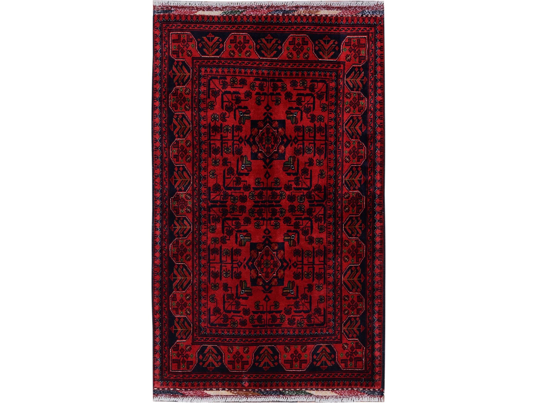 Tribal Tribal & Geometric hand-knotted wool rug in Red, 2'7" x 4'2" — SKU O0710