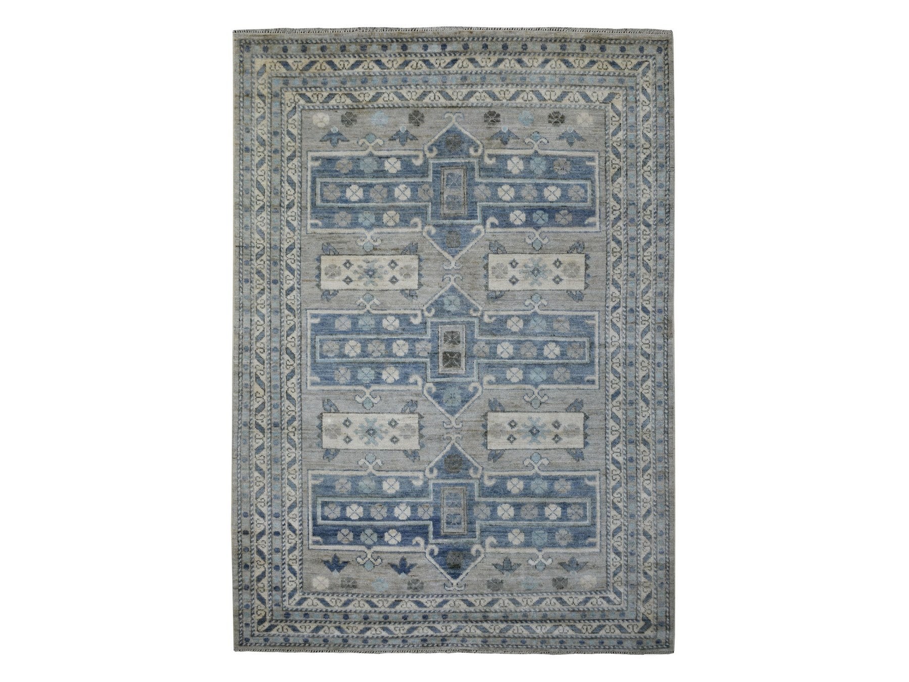 Tribal & Geometric hand-knotted wool rug in Gray, 6'2" x 8'7" — SKU O071125