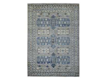 Tribal & Geometric hand-knotted wool rug in Gray, 6'2" x 8'7" — SKU O071125