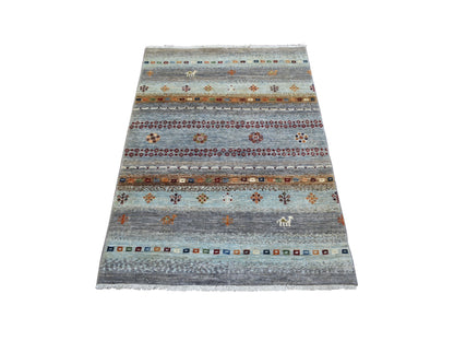 Gabbeh Tribal & Geometric hand-knotted wool rug in Gray, 3'3" x 4'9" — SKU O071138