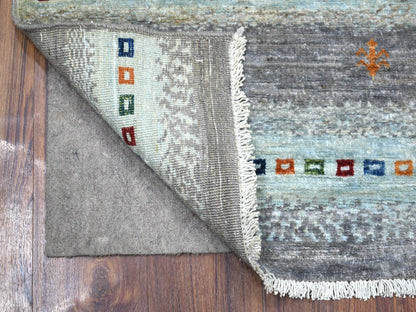 Gabbeh Tribal & Geometric hand-knotted wool rug in Gray, 3'3" x 4'9" — SKU O071138 (view 2)