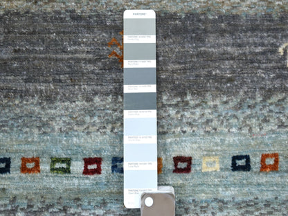 Gabbeh Tribal & Geometric hand-knotted wool rug in Gray, 3'3" x 4'9" — SKU O071138 (view 3)