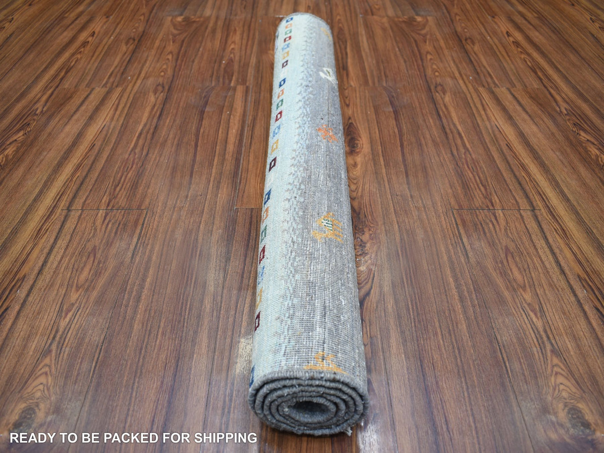 Gabbeh Tribal & Geometric hand-knotted wool rug in Gray, 3'3" x 4'9" — SKU O071138 (view 4)